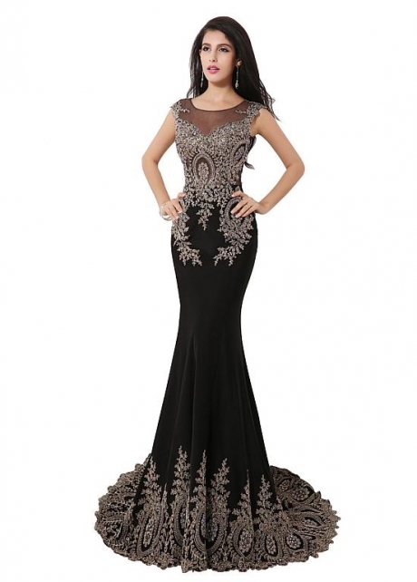 Marvelous Scoop Neckline Mermaid Evening/Mother Of The Bride Dresses With Lace Appliques & Rhinestones
