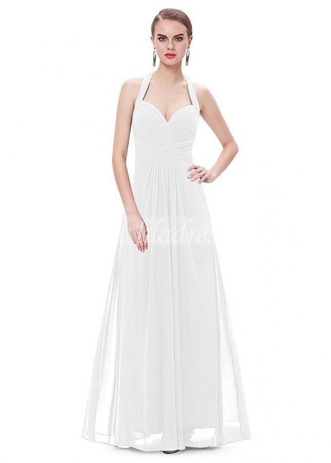 Sexy Chiffon Halter Neckline Backless A-line Prom / Bridesmaid Dresses With Pleats