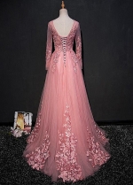 Fabulous Tulle Jewel Neckline Floor-length A-line Prom Dresses With Lace Appliques & Beadings