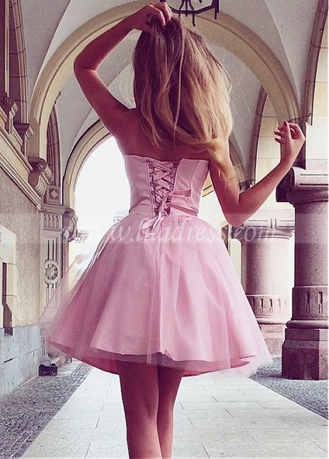 Sweet Satin & Tulle Sweetheart Neckline Short A-line Homecoming Dress