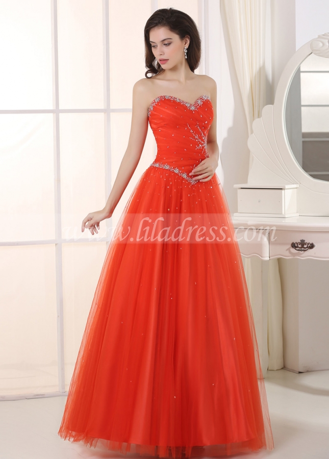 Amazing Tulle & Satin Sweetheart Neckline A-Line Prom Dresses