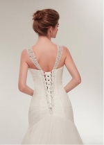 Tulle V-neck Neckline Dropped Waistline A-line Wedding Dress With Beadings