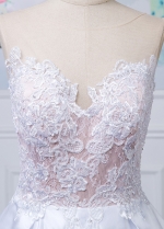 Wonderful Tulle & Satin Bateau Neckline A-line Wedding Dress With Beaded Lace Appliques