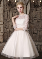 Romantic Lace & Tulle Jewel Neckline Knee-length A-line Wedding Dresses