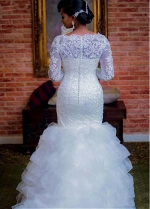 Amazing Tulle & Organza Bateau Neckline Mermaid Wedding Dress With Beaded Lace Appliques