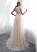 Exquisite Tulle Halter Neckline See-through Bodice A-line Wedding Dress With Lace Appliques & Beadings
