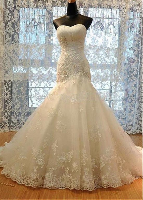 Gorgeous Tulle Sweetheart Neckline Mermaid Wedding Dress With Beadings & Lace Appliques & 3D Flowers