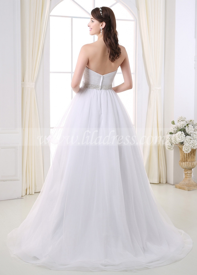 Charming Tulle Sweetheart Neckline Ball Gown Wedding Dress With Beaded Lace Appliques