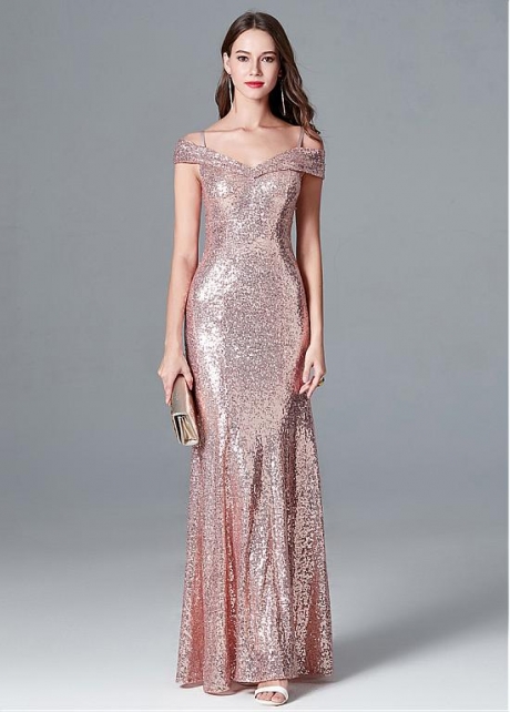 Shining Sequin Lace Off-the-shoulder Neckline Prom / Bridesmaid Dress