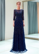 Gorgeous Tulle Bateau Neckline Full-length A-line Evening Dress With Beadings