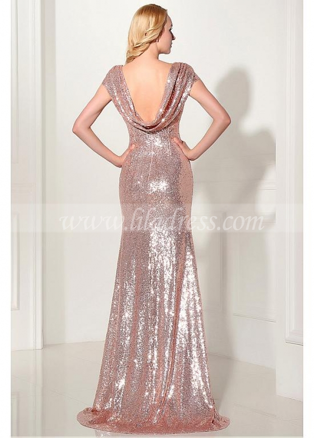 Amazing Sequin Lace Scoop Neckline Sheath Evening Dresses