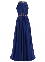 Elegant Chiffon Jewel Neckline Floor-length A-line Formal Dresses With Beaded Lace Appliques