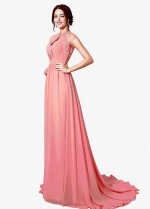 arvelous Chiffon Jewel Neckline A-line Evening Dresses With Rhinestones