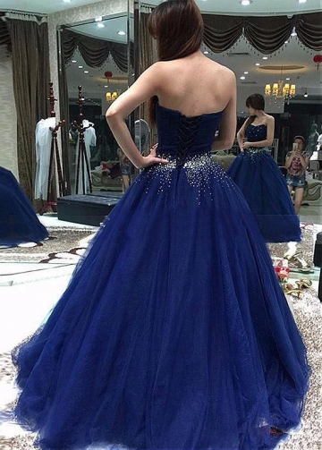 Glamorous Tulle Sweetheart Neckline Floor-length A-line Prom Dresses With Beadings