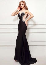 Sexy Black Jewel Neckline Floor-length Mermaid Evening Dresses With Beadings