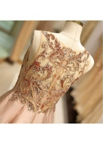 Fashionable Satin Bateau Neckline Floor-length A-line Prom Dress With Beadings
