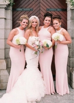 Lightsome Chiffon Jewel Neckline Sheath/Column Bridesmaid Dresses