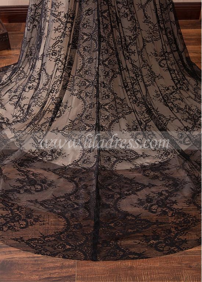 Chic Lace Jewel Neckline 3/4 Length Sleeves A-line Evening Dress With Belt