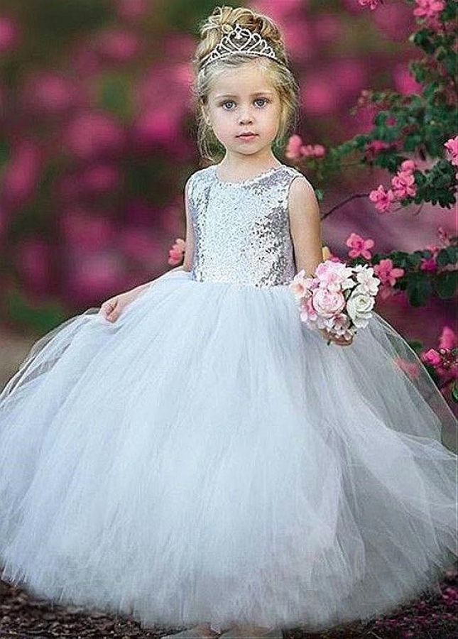 Wonderful Sequin Lace & Tulle Jewel Neckline Ball Gown Flower Girl Dresses
