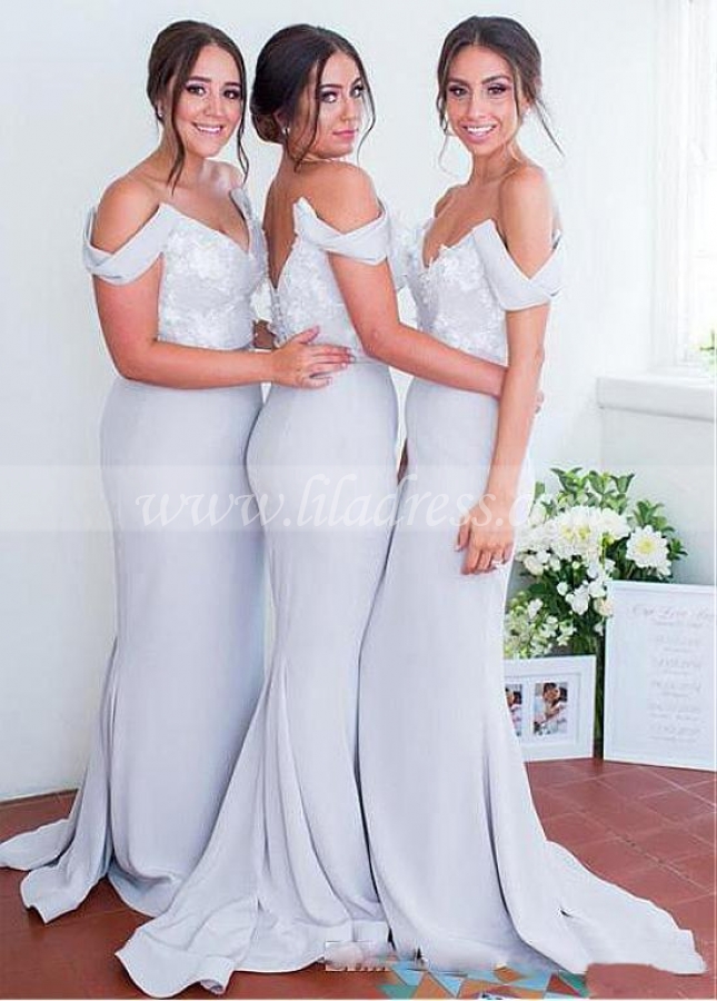 Wonderful Satin Off-the-shoulder Neckline Mermaid Bridesmaid Dresses
