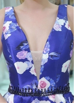 Popular V-neck Neckline Short Length A-line Print Homecoming Dresses