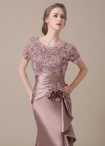 Elegant Silk Like Satin Scoop Neckline Lace Mermaid Mother of The Bride Dresses