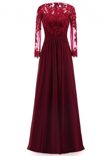 Modest Tulle & Chiffon Scoop Neckline Full Length A-line Mother Of The Bride Dresses With Beaded Lace Appliques