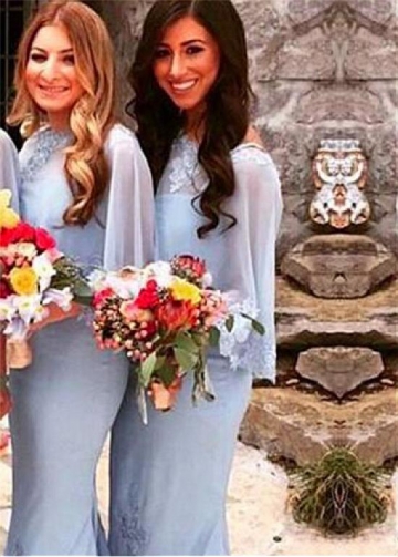 Marvelous Skyblue Mermaid Bridesmaid Dresses With Lace Appliques