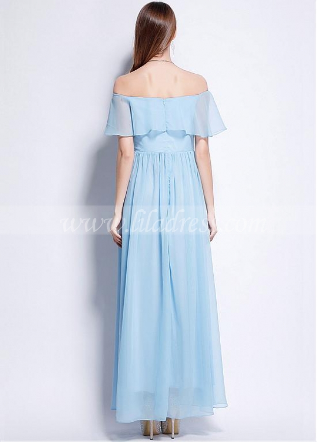 Eye-catching Chiffon Off-the-shoulder Neckline Floor-length A-line Prom / Bridesmaid Dress