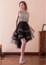 Stunning Tulle Jewel Neckline Hi-lo A-line Homecoming Dress With Rhinestones & Beadings