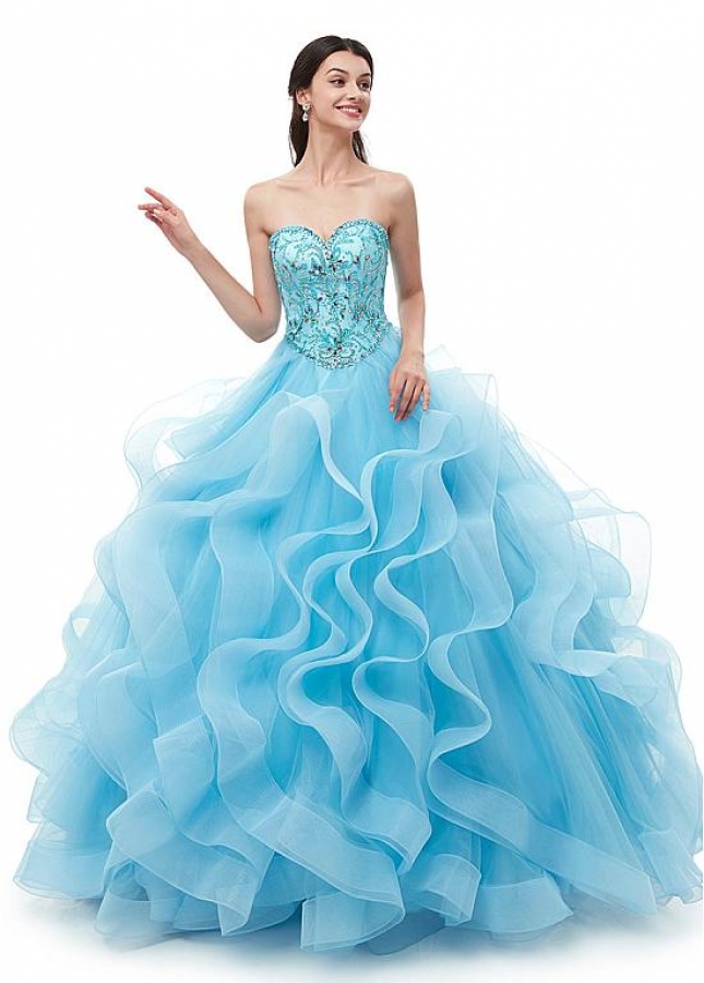 Alluring Tulle Sweetheart Neckline A-line Quincenera Dresses With Beadings