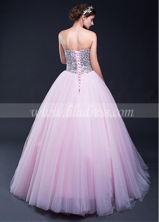 Elegant Tulle & Sequin Lace Sweetheart Neckline Ball Gown Quinceanera Dress With Rhinestones