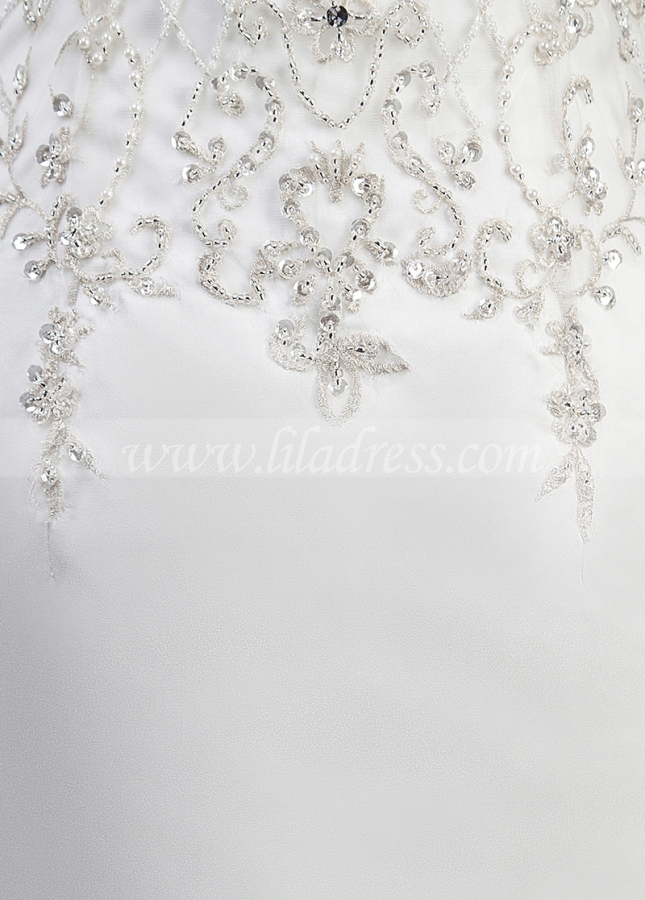 Birlliant Satin V-neck Neckline Mermaid Wedding Dress With Beaded Embroidery
