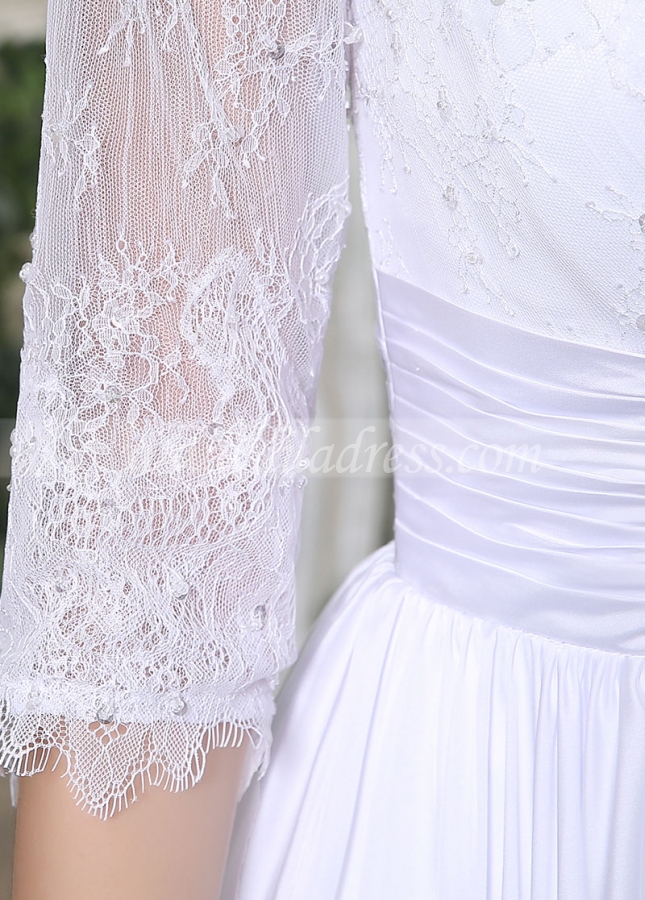 Chic Lace & Chiffon Bateau Neckline A-line Wedding Dresses