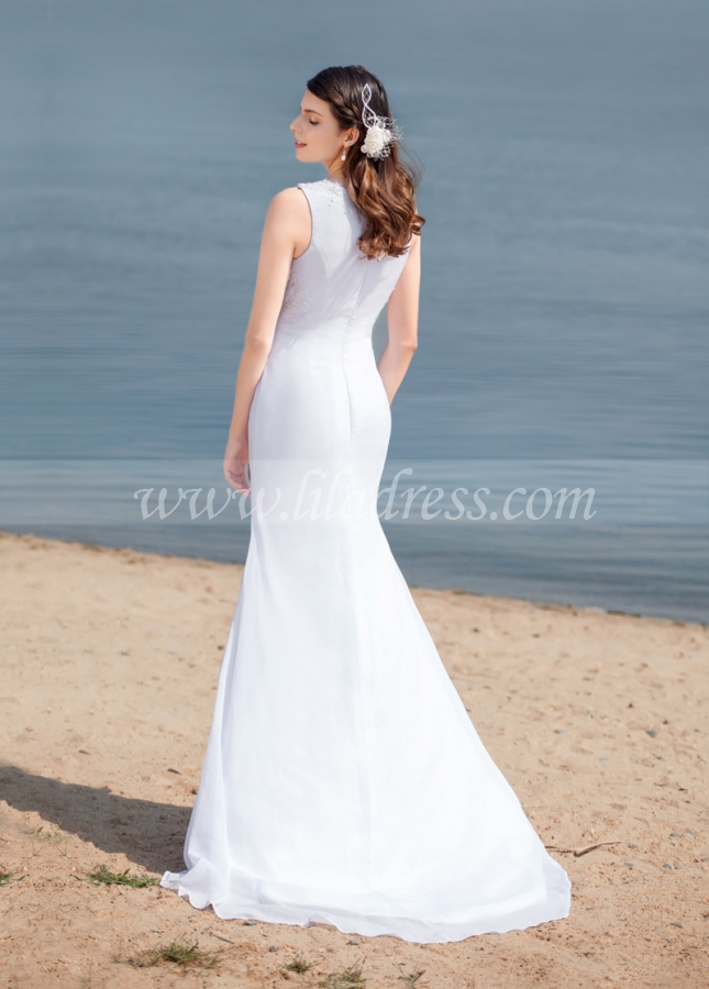 Elegant Chiffon Bateau Neckline Mermaid Wedding Dresses With Beaded Lace Appliques