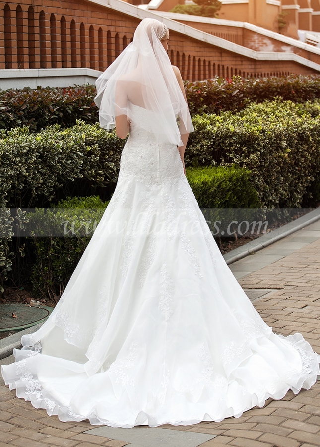 Alluring Organza Satin Sweetheart Neckline Mermaid Wedding Dresses With Beaded Lace Appliques