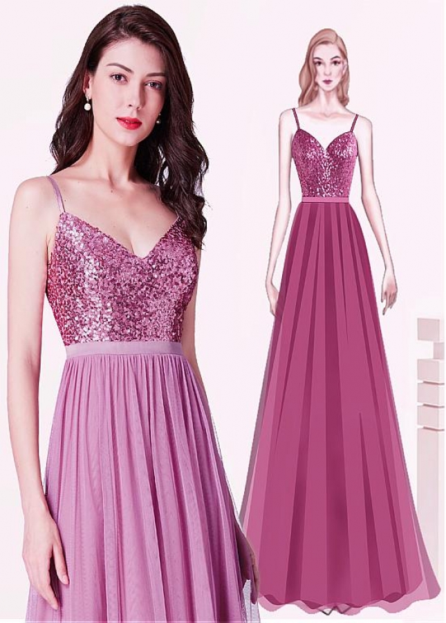Fashionable Sequin Lace & Tulle Spaghetti Straps Neckline Floor-length A-line Bridesmaid Dresses