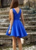 A-line Blue Satin Short Party Homecoming Dresses Under $100