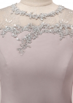 Modest Chiffon Jewel Neckline Sheath/Column Evening Dress With Beaded Lace Appliques