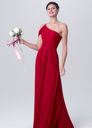A-line Chiffon Red One Shoulder Bridesmaid Dresses Long