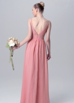 A-line Floor Length Chiffon Pink Wedding Guests Dresses