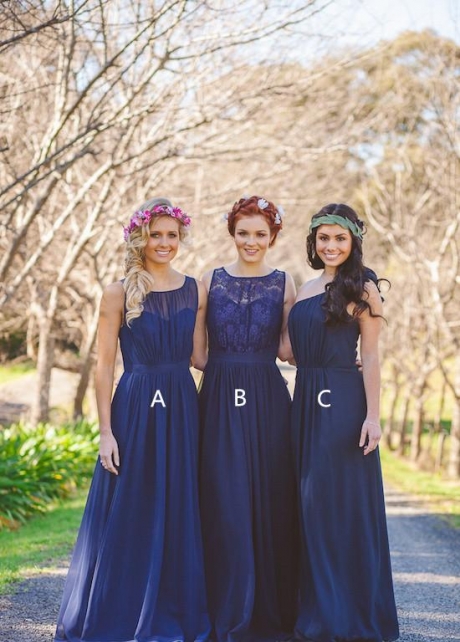 A-line Long Chiffon Mismatched Bridesmaid Dresses Royal Blue