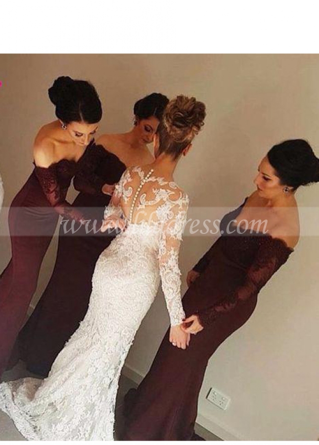 Affordable Burgundy Long Wedding Party Dress for Bridesmaid