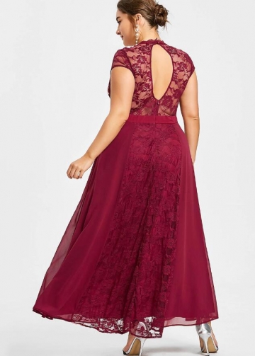 Ankle Length Burgundy Plus Size Mother of the Bride Lace Dress with Sleeves