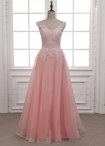 Alluring Tulle & Organza Bateau Neckline A-line Evening Dress With Beaded Lace Appliques