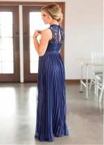 Chic Tulle & Chiffon Illusion High Collar Sleeveless A-line Bridesmaid Dress With Lace Appliques