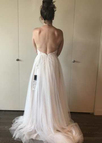 A-line Lace Tulle Ivory Wedding Dress Boho Style Online