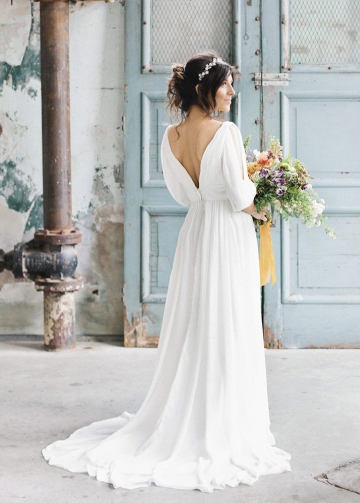 A-line Bohemia Chiffon Wedding Dress with Flutter Sleeves