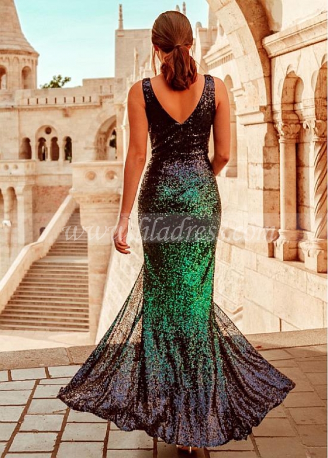 Glorious Sequin Lace V-neck Neckline Sheath/Column Evening Dresses