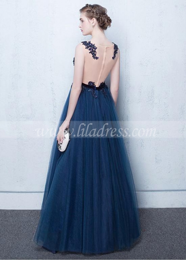 Fascinating Tulle Bateau Neckline A-line Evening Dresses With Lace Appliques & Beadings